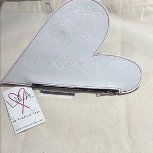 LuLA by Angelica Cota I HEART LuLA White Italian Lamb Leather Heart Clutch NWT